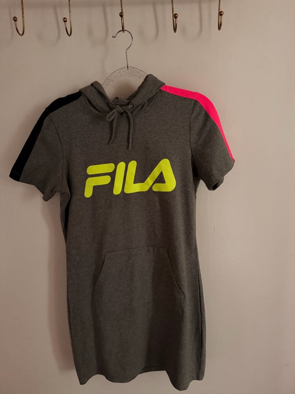NWT Fila Gray Hoodie Dress with Neon Yellow and Black Tag Detail